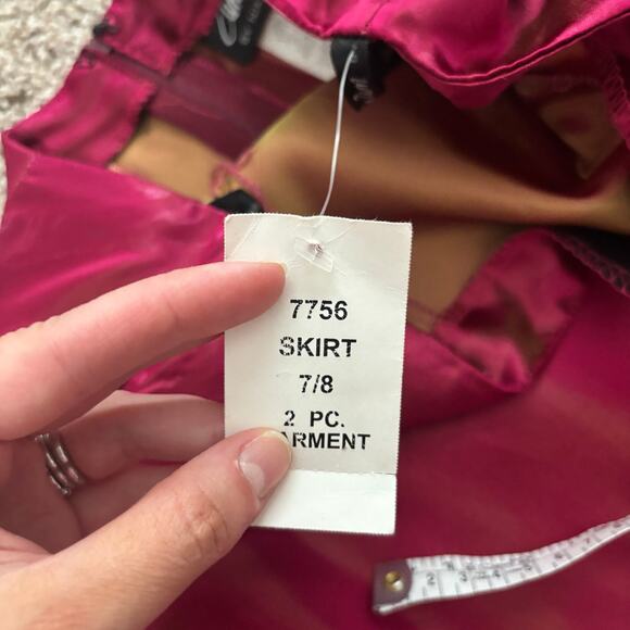 Vintage 90s Zum Zum Satin Maxi Skirt Jewel Tone Red/Pink Formal Small Whimsical - Picture 4 of 13